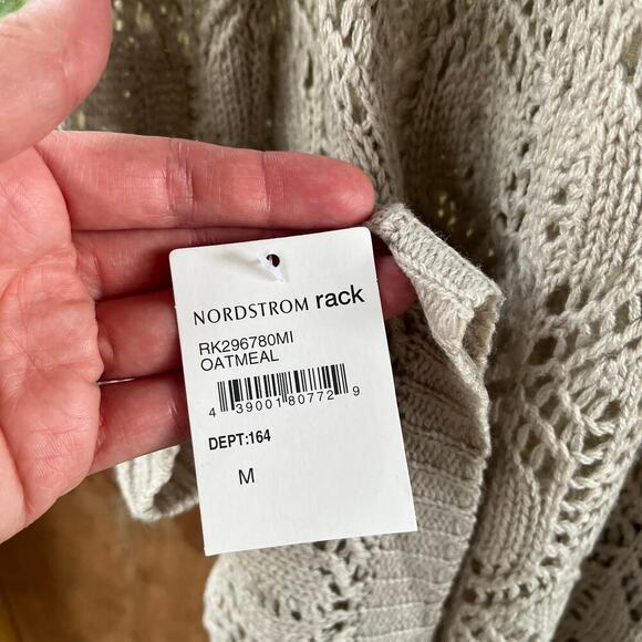 14th & Union Longline Open Front Crocheted Cardigan In Oatmeal Size M. NEW. - Picture 6 of 8
